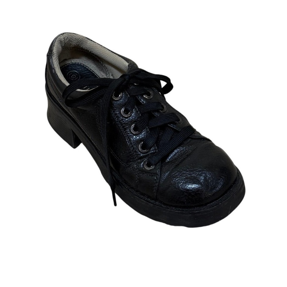 Vintage Ellemenno Shoes Women Black 6.5 Mocha Leather Lace Up Platform‎ Chunky